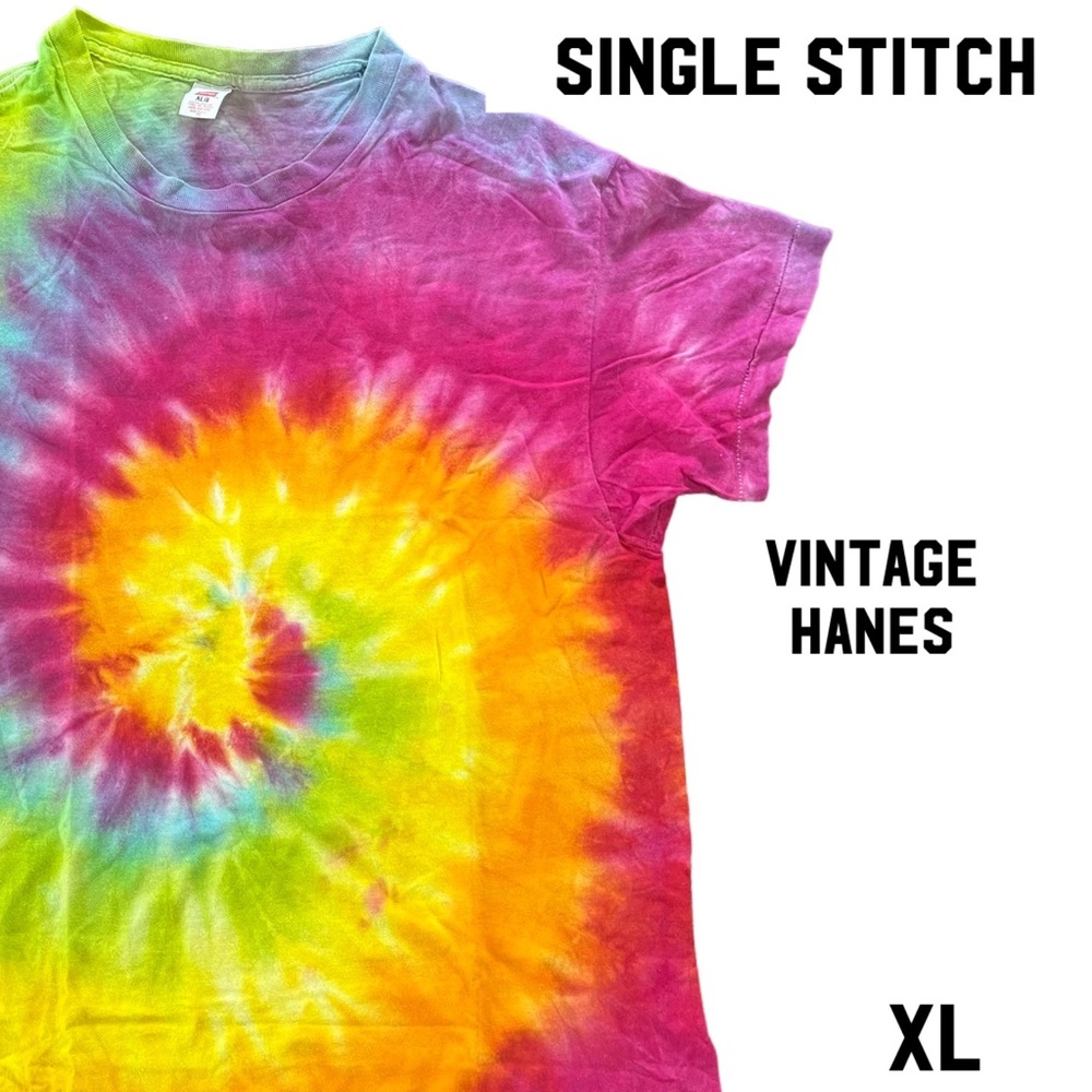 Vintage Hanes Made USA Single Stitch Magical Tie Die Short Sleeved T Shirt XL